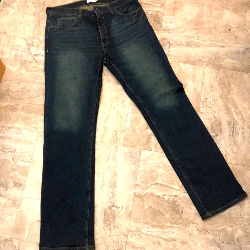 NEW MENS TRUE CRAFT DARK DENIM STRAIGHT LEG DENIM JEANS SIZE 36W 34L